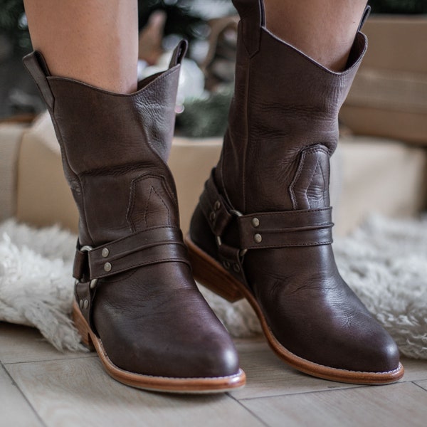 CALI. Leather boots women / cowboy leather boots / riding boots /  ladies boots / brown boots
