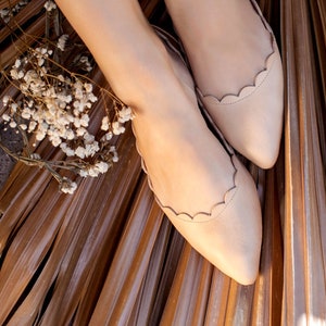VALENTINA. Leather Ballet Flats Boho Wedding Shoes Pointy Toe