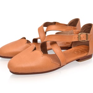 MANGROVE. Leather ballet flats boho wedding sandals barefoot shoes leather flat sandals Vintage Tan