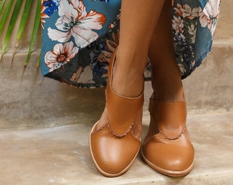 RAIN KISS. Leather high heel shoes | boots women | brown leather high heel shoes | festival boots