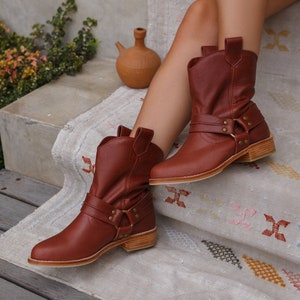 CALI. Brown leather boots women / cowboy boots / brown winter boots / ladies leather booties image 1