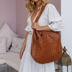 FRENCH LOVER.  bohemian handbag / slouch hobo bag / tote bag with pockets / leather tote bags for women