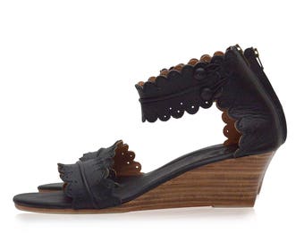 MAGDALENA. Black leather sandals / leather wedge sandals / wedges / women shoes / black sandals. Sizes 35-43. Available in different colors