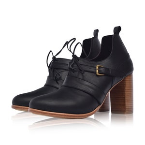 JOSEPHINE. Low cut shoes / womens booties / high heels / leather oxfords / oxford pumps / lace up boots / oxford heels Black