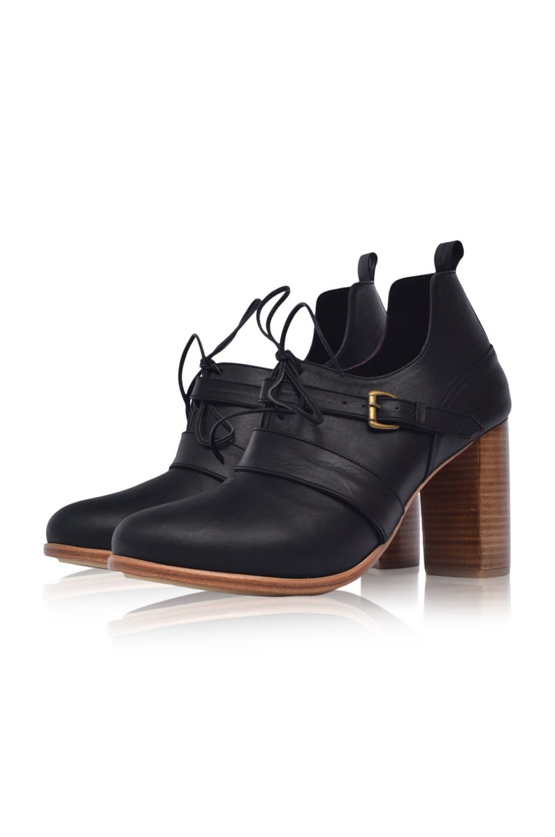 JOSEPHINE. Low cut shoes / womens booties / high heels / leather oxfords / oxford pumps / lace up boots / oxford heels Black