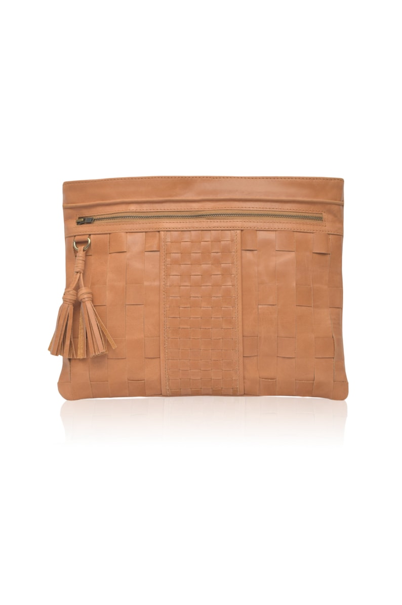 ESPANA Leather clutch bag handmade leather handbag leather purse woven bag boho purse