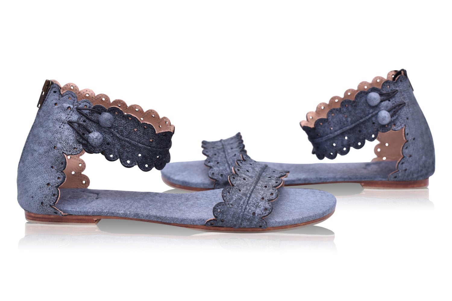 MIDSUMMER. Leather Flat Sandals Boho Wedding Sandals | Etsy