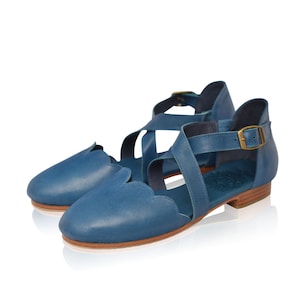 MANGROVE. Leather ballet flats boho wedding sandals barefoot shoes leather flat sandals Nordic Blue