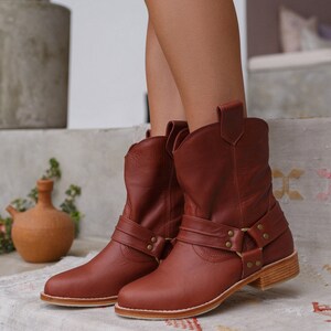 CALI. Brown leather boots women / cowboy boots / brown winter boots / ladies leather booties image 2