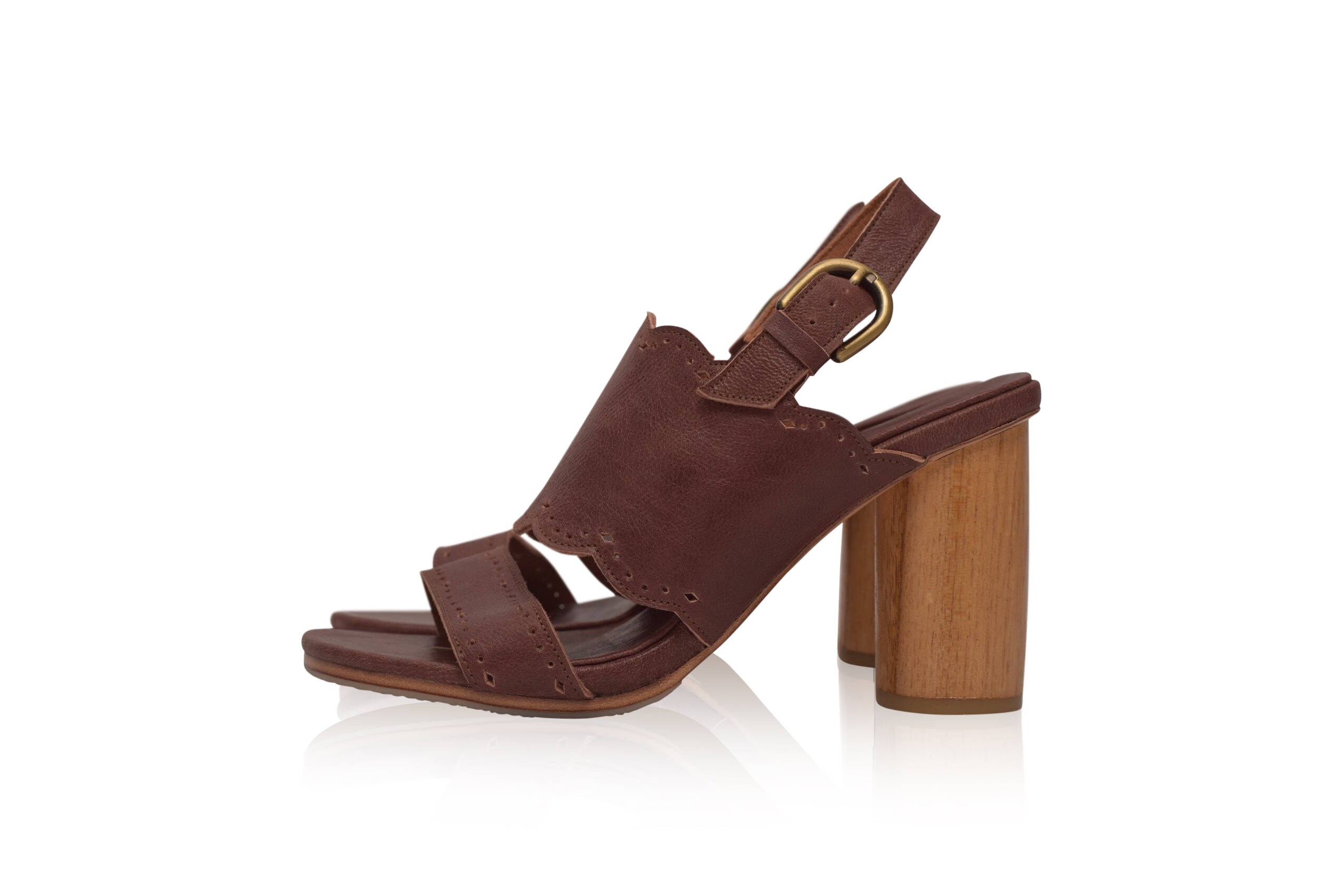 Brown leather block heel sandals cheap
