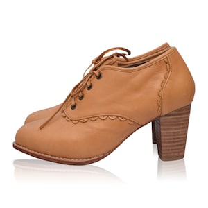 LACE. Oxford heels / shoes for women / leather shoes / black leather booties. ALL sizes Light Tan