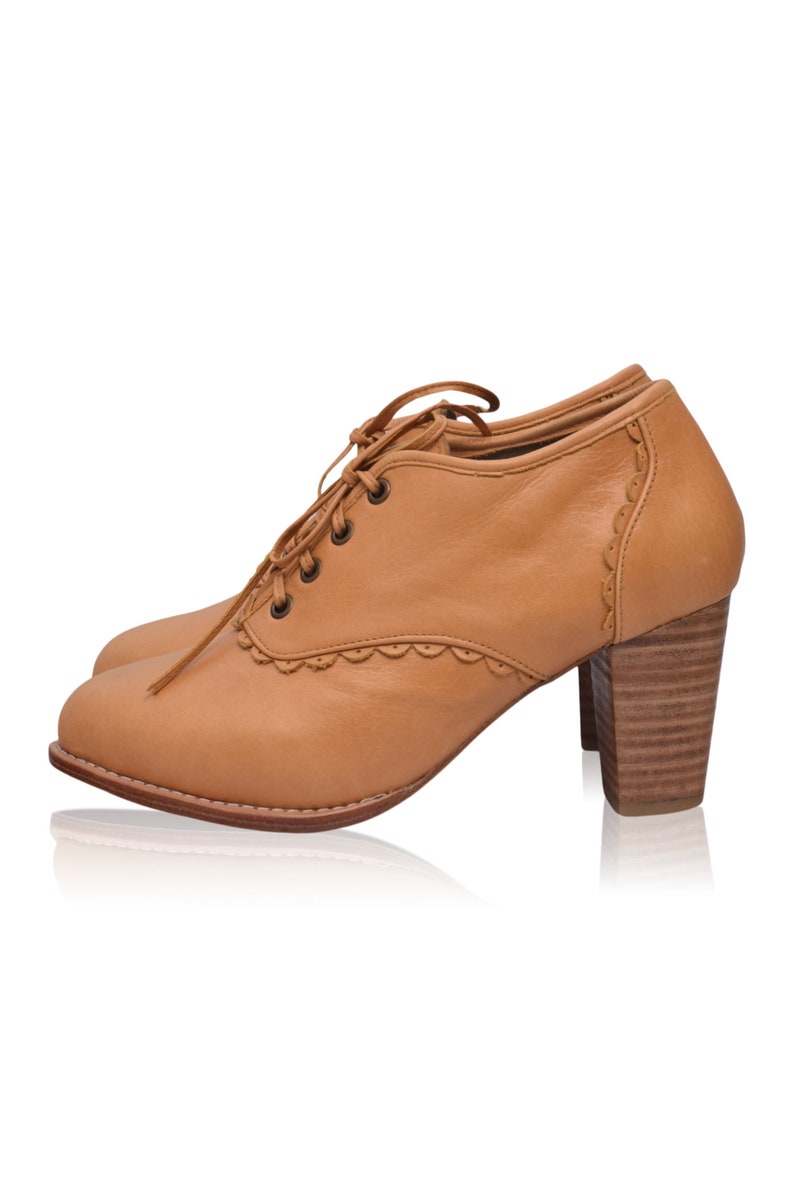 LACE. Oxford heels / shoes for women / leather shoes / black leather booties. ALL sizes Light Tan