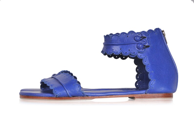 Leather sandals women shoes leather shoes flat shoes blue leather sizes 35-43 Available in different leather colors. MIDSUMMER