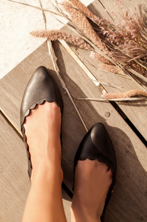 VALENTINA. Leather Ballet Flats Boho Wedding Shoes Pointy Toe