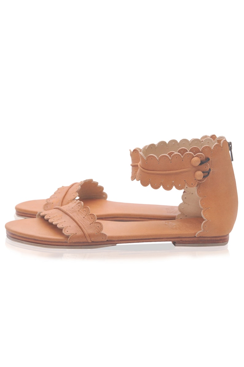 tan leather flat sandals