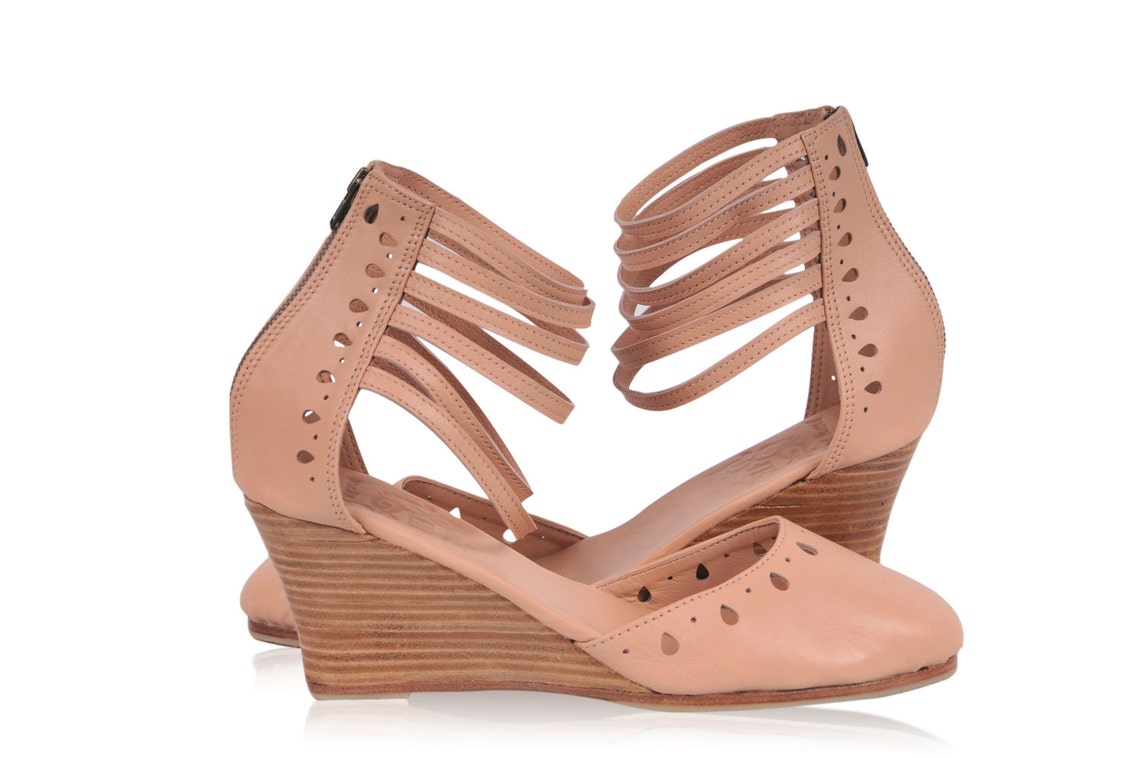 ANATOLIA. Nude leather wedges / bridal wedge / high heels / | Etsy