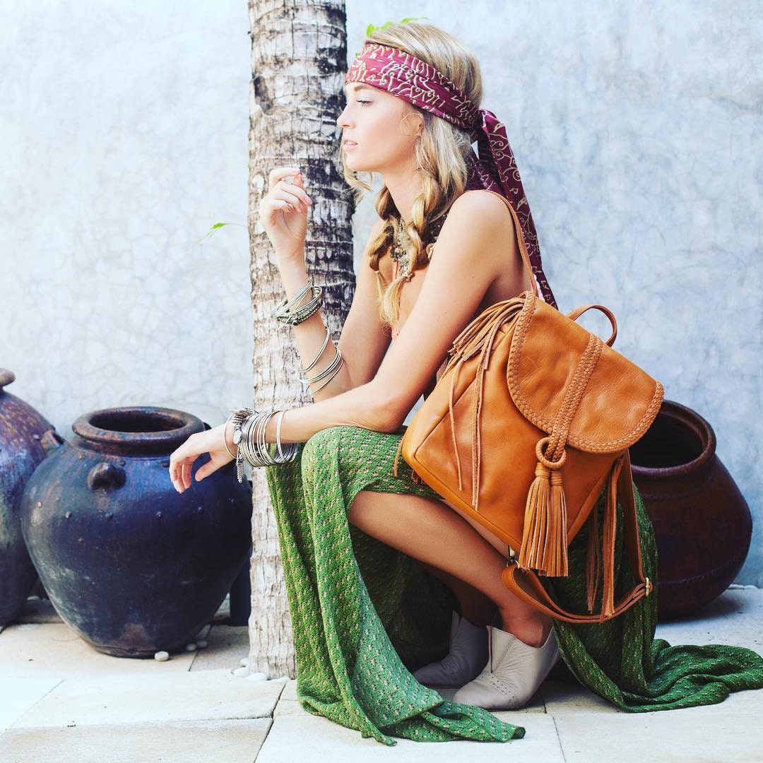 Bohemian top leather backpack