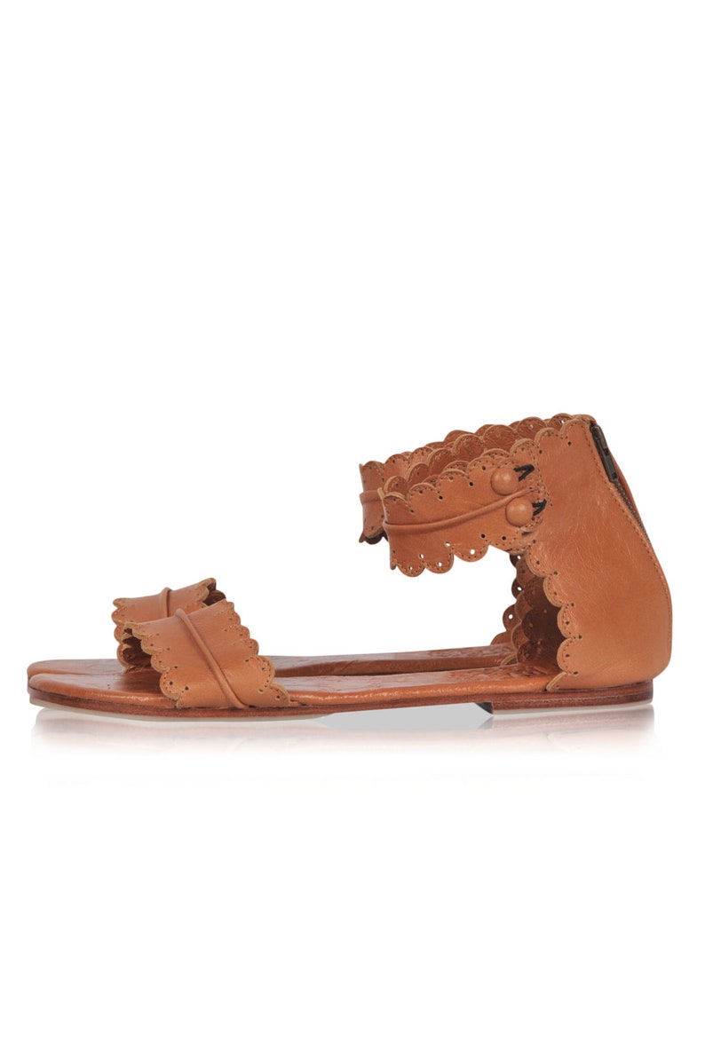 tan leather flat sandals