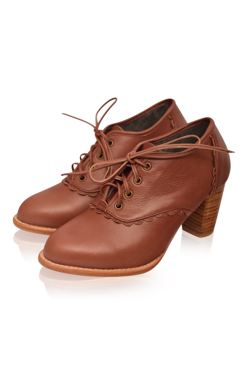 Steampunk Costumes, Outfits for Women LACE. Genuine leather oxford heels / leather oxford shoes / brown leather booties / . ALL sizes $140.00 AT vintagedancer.com