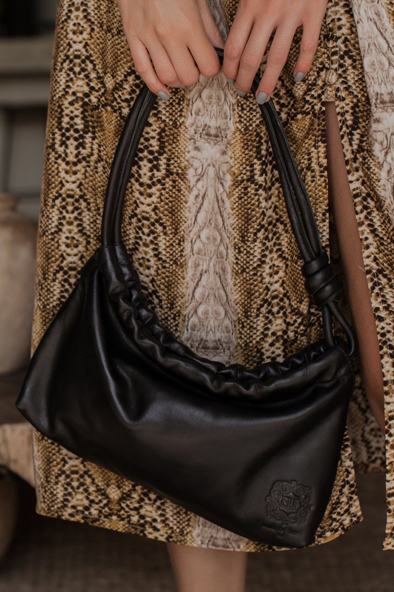ANASTASIA. Beige leather shoulder bag small leather shoulder bag / leather purse bag / black purse image 9