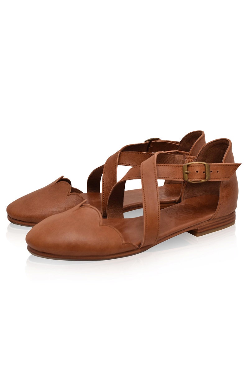 MANGROVE. Leather ballet flats boho wedding sandals barefoot shoes leather flat sandals Vintage Camel