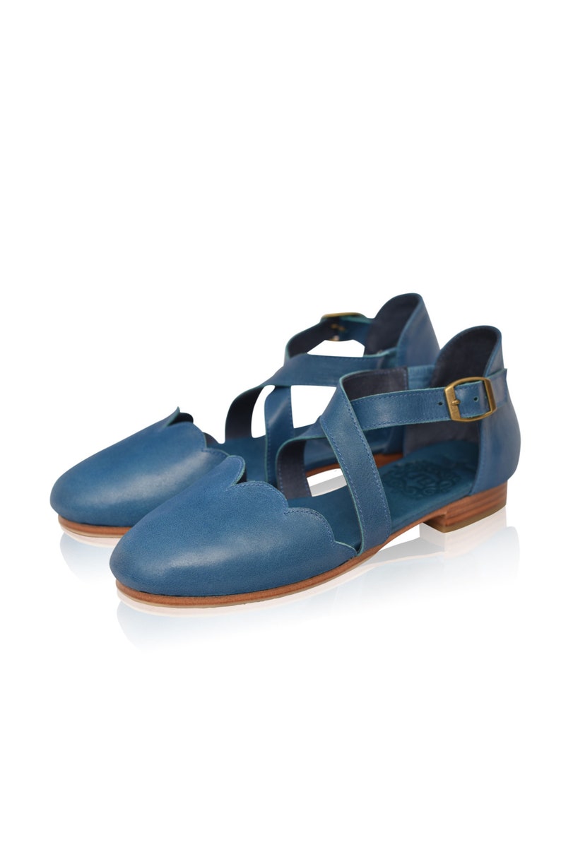 MANGROVE. Leather ballet flats boho wedding sandals barefoot shoes leather flat sandals Nordic Blue