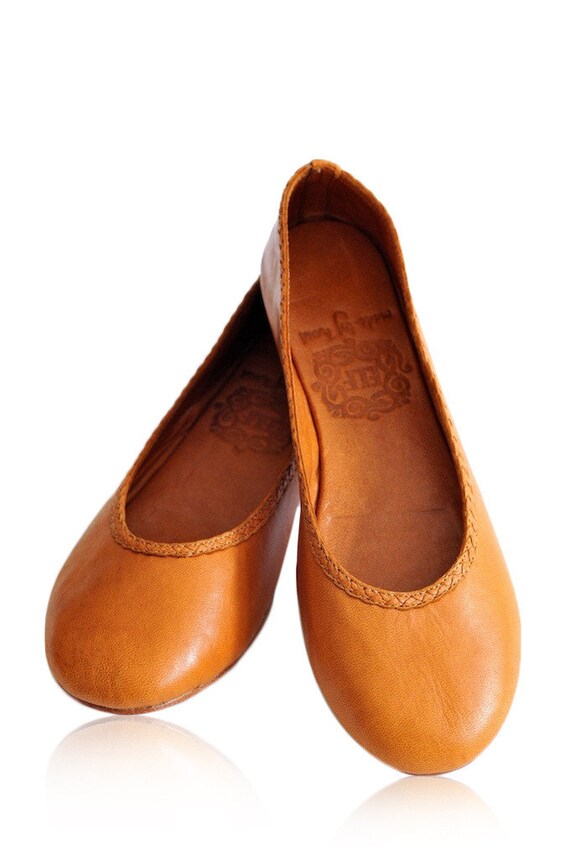 brown leather ballet shoes