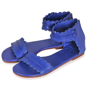 MIDSUMMER. leather flat sandals boho wedding sandals barefoot shoes boho leather sandals Royal Blue