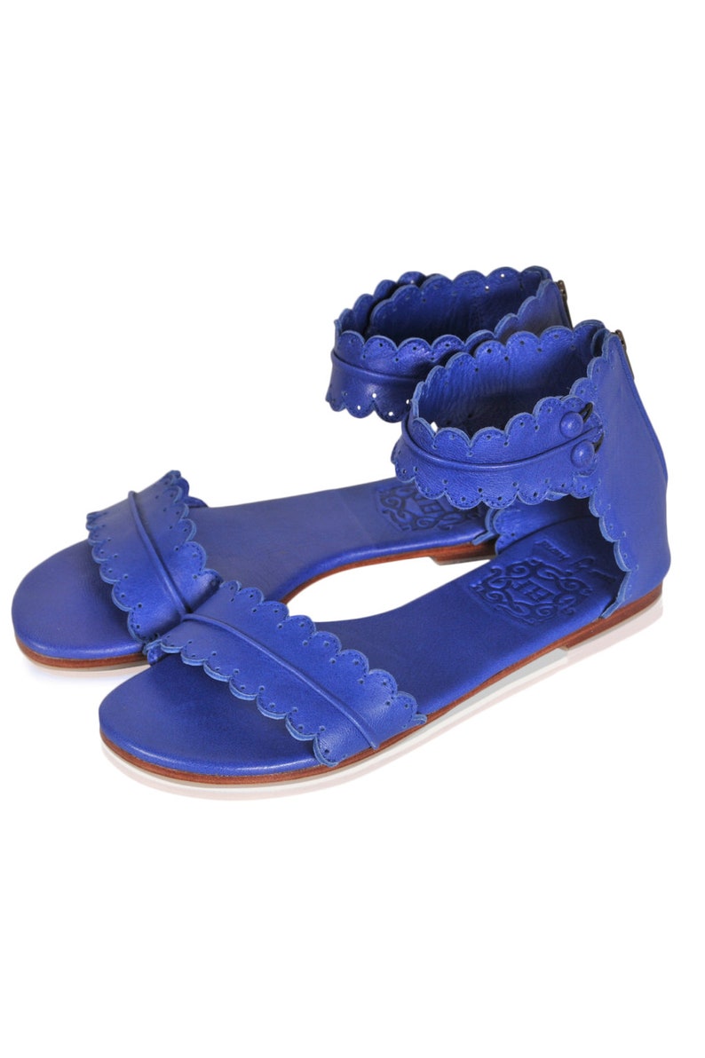 MIDSUMMER. leather flat sandals boho wedding sandals barefoot shoes boho leather sandals Royal Blue