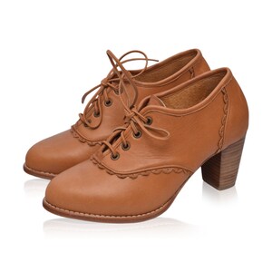 LACE. Oxford heels / shoes for women / leather shoes / black leather booties. ALL sizes Dark Tan