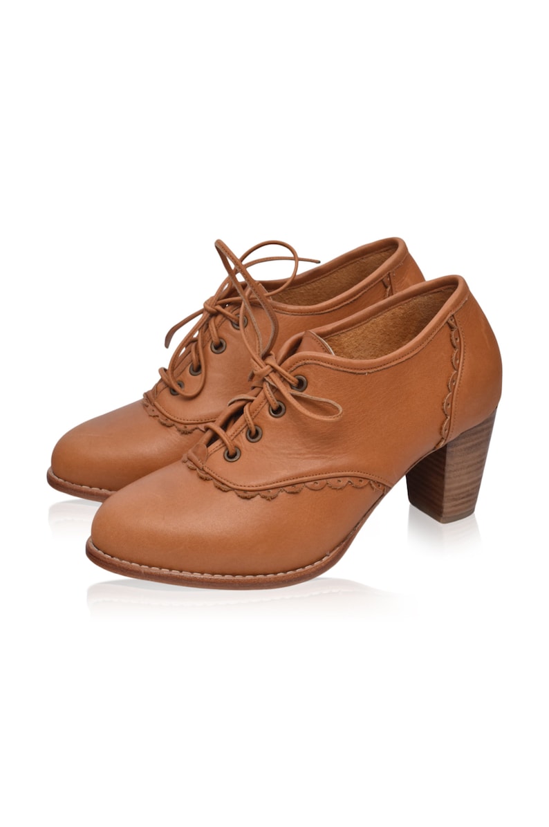 LACE. Oxford heels / shoes for women / leather shoes / black leather booties. ALL sizes Dark Tan