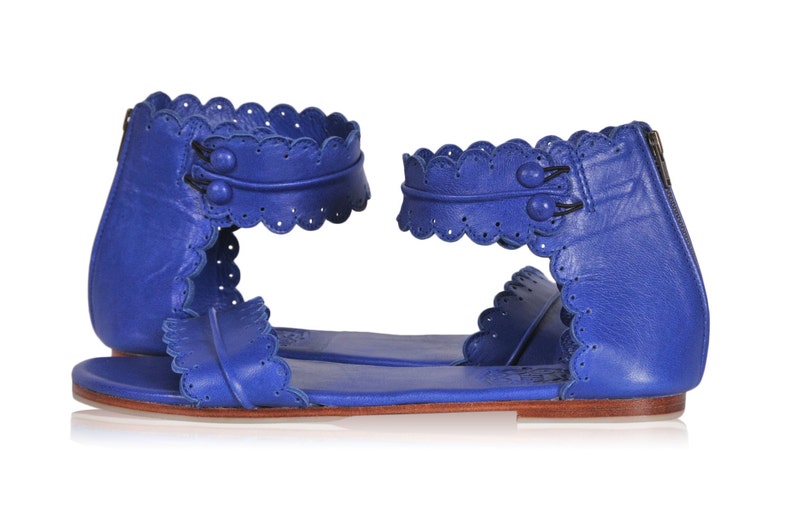 Leather sandals women shoes leather shoes flat shoes blue leather sizes 35-43 Available in different leather colors. MIDSUMMER