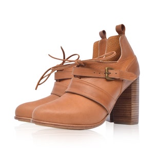 JOSEPHINE. Low cut shoes / womens booties / high heels / leather oxfords / oxford pumps / lace up boots / oxford heels Dark Tan