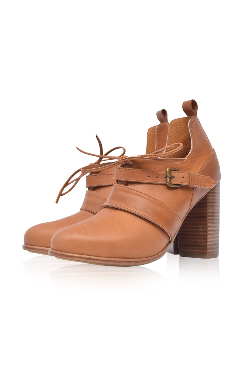 JOSEPHINE. Low cut shoes / womens booties / high heels / leather oxfords / oxford pumps / lace up boots / oxford heels Dark Tan