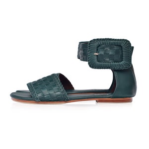 MADAGASCAR. leather flat sandals leather barefoot shoes boho wedding sandals bohemian sandals leather woven shoes Emerald