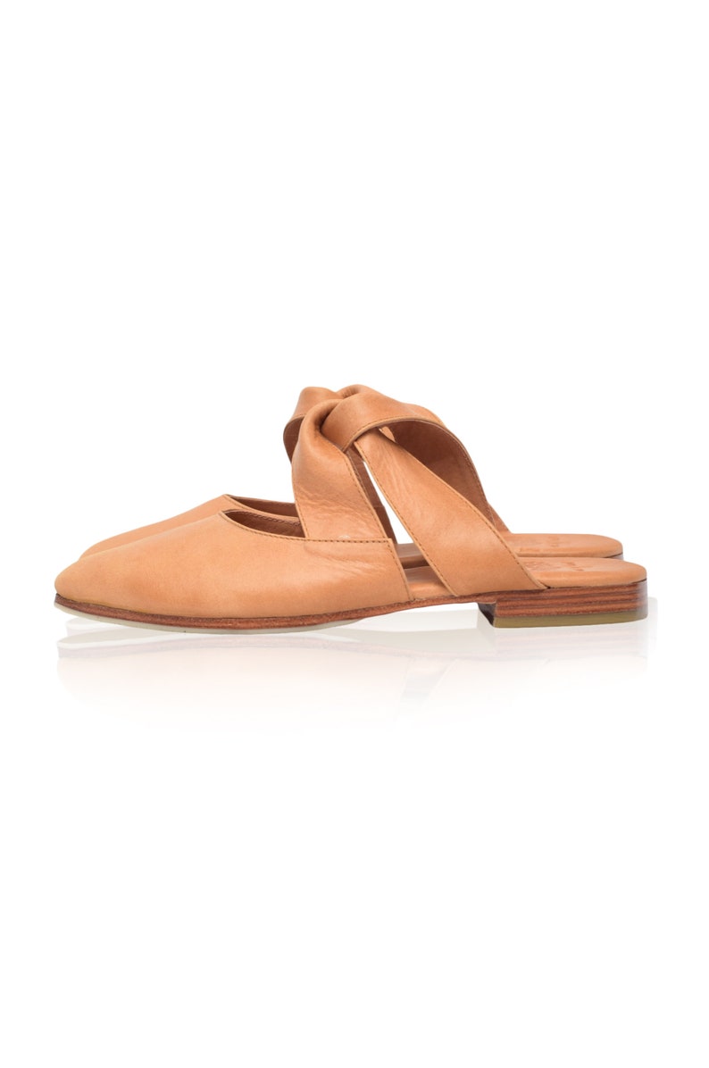 tan leather flat sandals