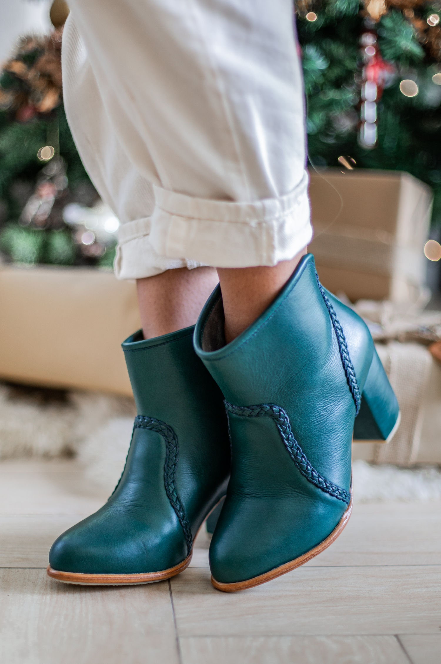 RUSTIC ROAD. Green boots / Block heel shoes / leather boots / Etsy