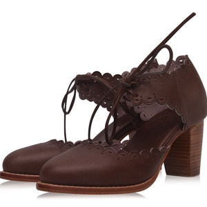 DANCE QUEEN. Dance shoes women block heel shoes high heels brown leather sandals image 3