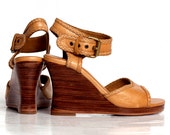 WAVE.  Wedge sandals / leather wedges / sandals / shoes / wood wedge / wedge heels / leather heels / high heels. Sizes: US 4-13.