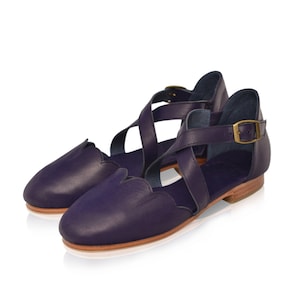 MANGROVE. Leather ballet flats boho wedding sandals barefoot shoes leather flat sandals Deep Purple