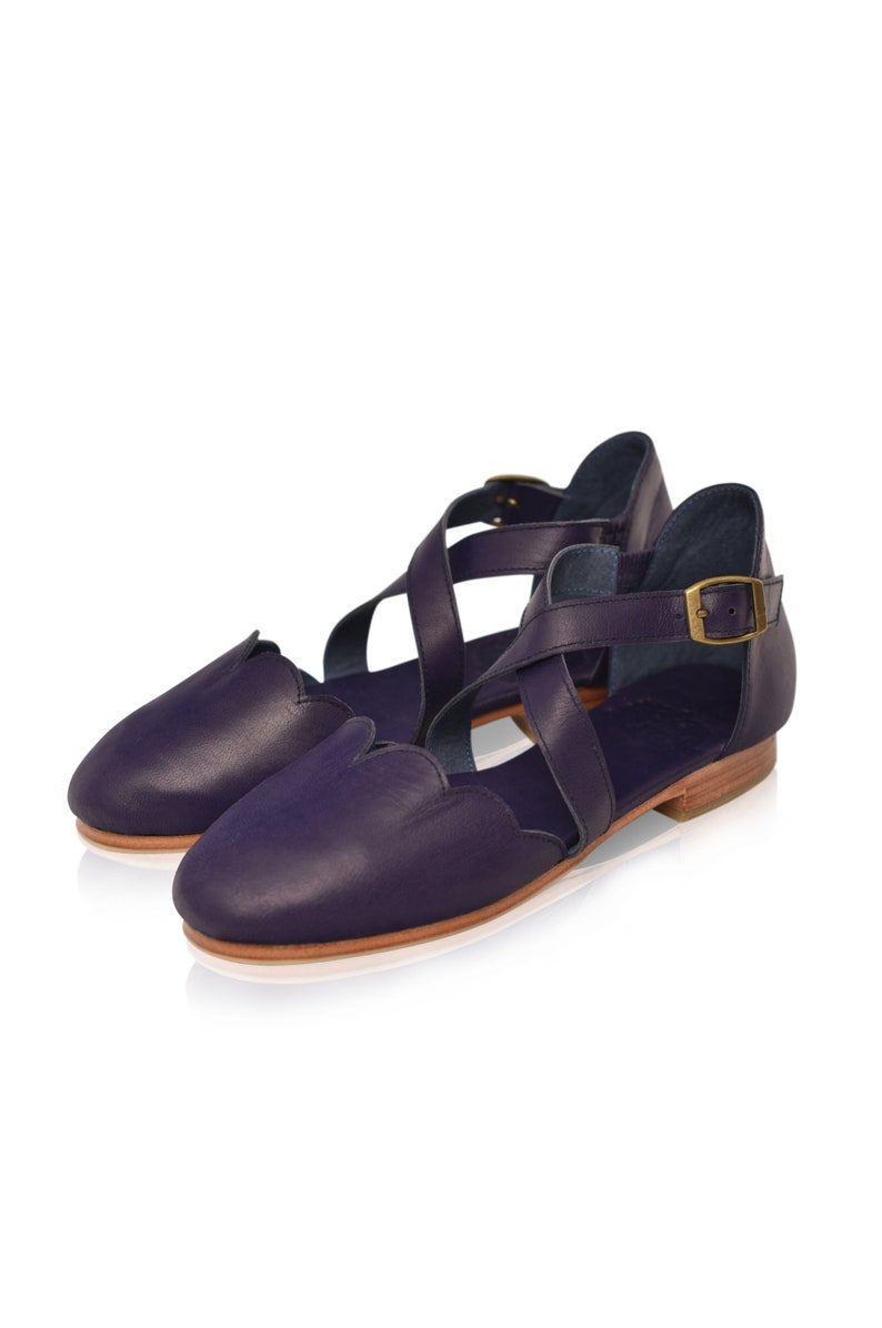 MANGROVE. Leather ballet flats boho wedding sandals barefoot shoes leather flat sandals Deep Purple