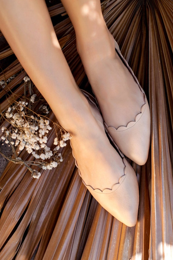 VALENTINA. Leather Ballet Flats Boho Wedding Shoes Pointy 