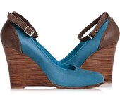 Sale. Sz 6.5. FELICITY. Leather wedges / wedge heels / ankle strap pumps / pointy shoes / high heel shoes / leather pumps / sale / clearence