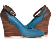 Sale. Sz 6.5. FELICITY. Leather wedges / wedge heels / ankle strap pumps / pointy shoes / high heel shoes / leather pumps / sale / clearence