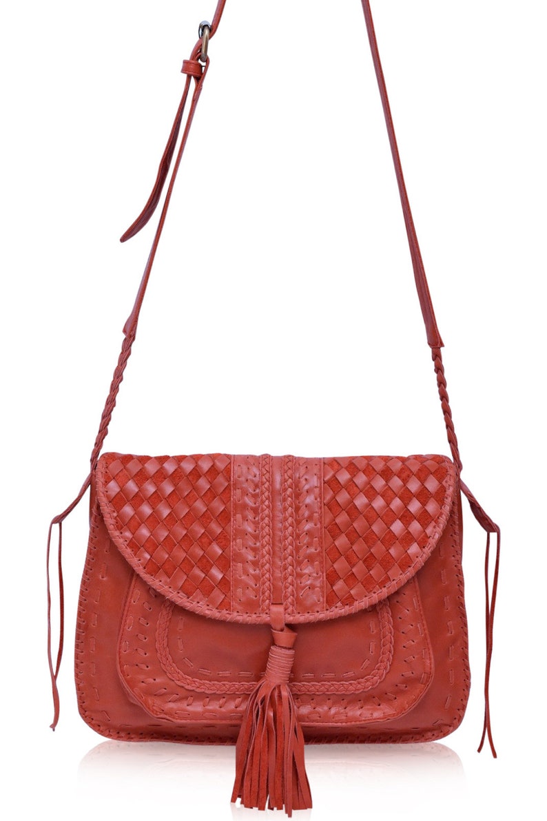SAN TROPEZ. festival bag / hippie clothes / crossbody bag for women / women leather messenger bag Vintage Red