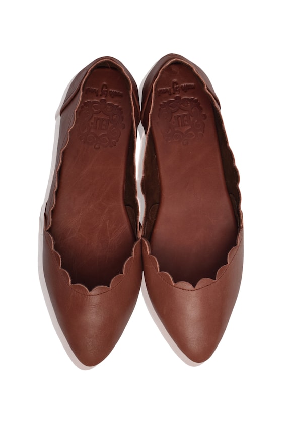 VALENTINA. Leather Ballet Flats Boho Wedding Shoes Pointy Toe