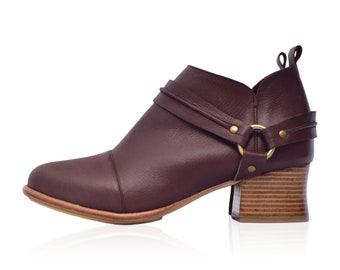 DASHA. Brown booties / leather ankle booties /  western booties / block heel booties. ALL sizes