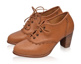 LACE. Genuine Leather Oxford Heels / Leather Oxford Shoes