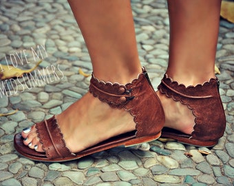 Midsummer. leren platte sandalen | boho bruiloft sandalen | blotevoeten schoenen |  boho leren sandalen