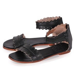 MIDSUMMER. leather flat sandals boho wedding sandals barefoot shoes boho leather sandals Black
